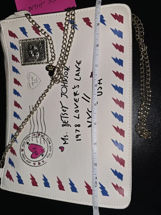Betsey Johnson NWT Cream Love Letter Crossbody with Pink & Blue Postal Accents - Picture 6 of 9